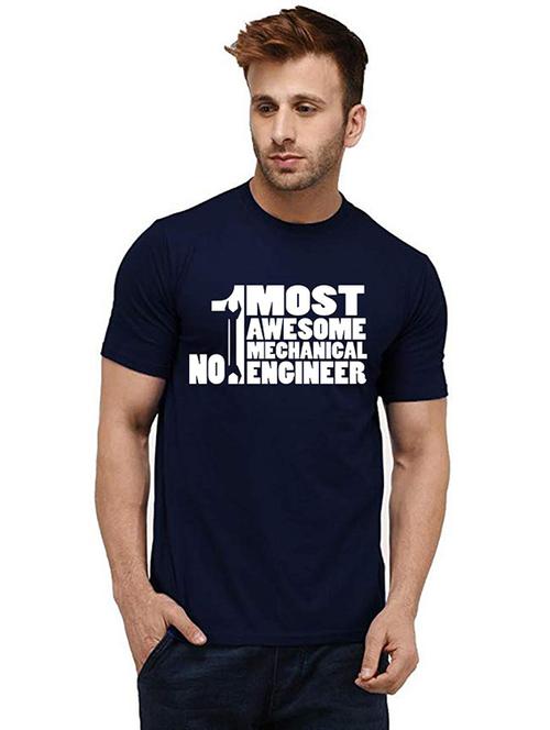 navy blue front printed casual t-shirt - 20986081 - Very Small Image - 1