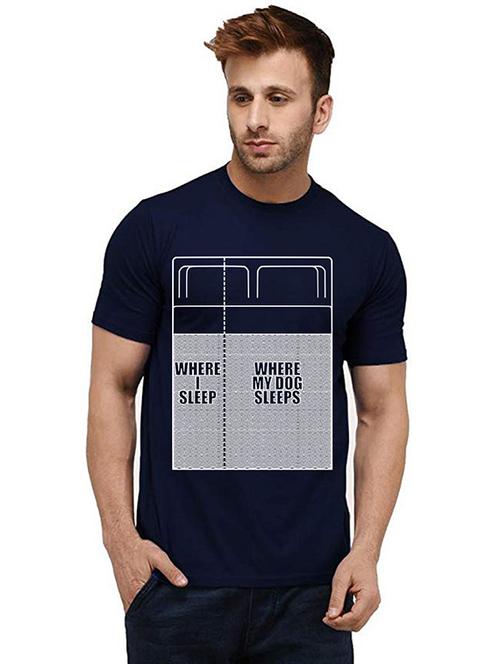 navy blue front printed casual t-shirt - 20986092 - Very Small Image - 1