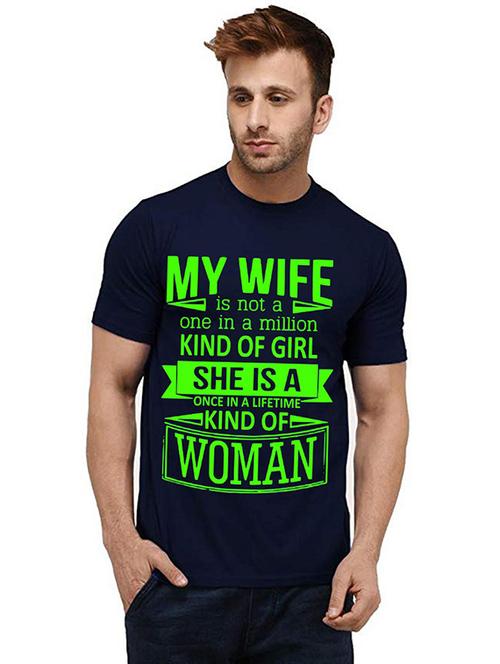 navy blue front printed casual t-shirt - 20986110 - Very Small Image - 1