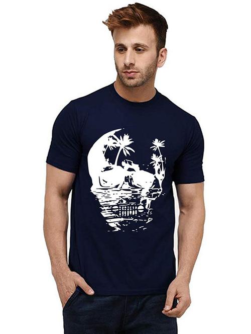 men round neck front print cotton t-shirt - 20986130 - Very Small Image - 1