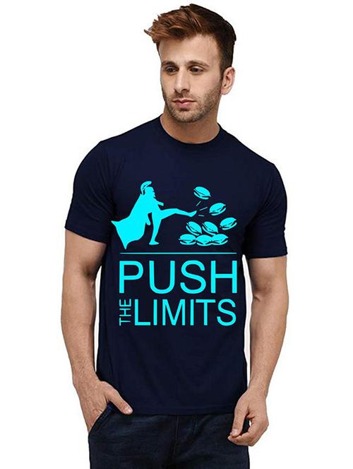 navy blue cotton front print tshirt - 20986153 - Very Small Image - 1