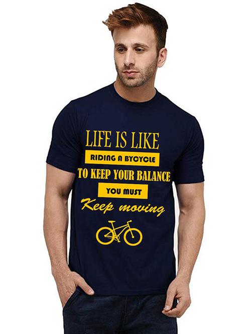 navy blue front printed casual t-shirt - 20986168 - Very Small Image - 1