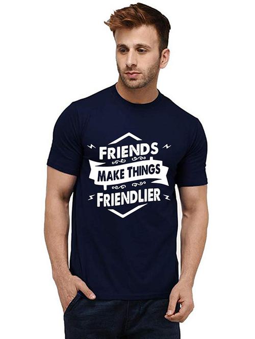 navy blue front printed casual t-shirt - 20986187 - Very Small Image - 1
