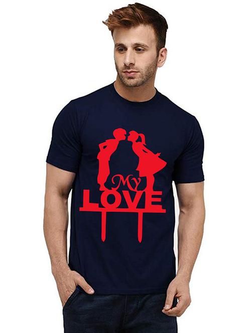 navy blue front printed casual t-shirt - 20986204 - Very Small Image - 1