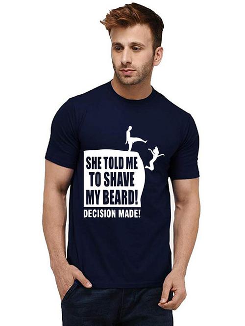 navy blue front printed casual t-shirt - 20986239 - Very Small Image - 1