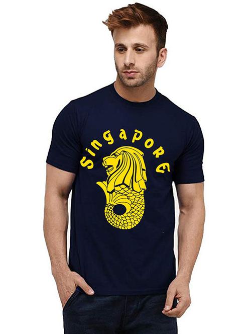 navy blue front printed casual t-shirt - 20986279 - Very Small Image - 1