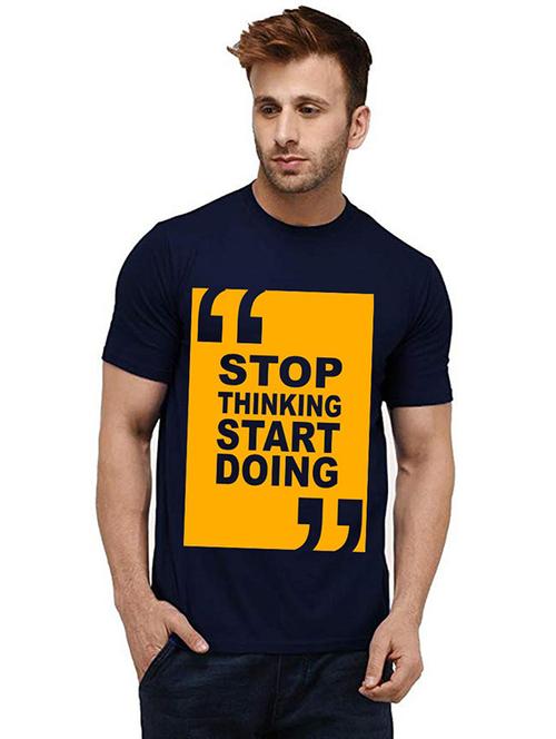 navy blue front printed casual t-shirt - 20986314 - Very Small Image - 1
