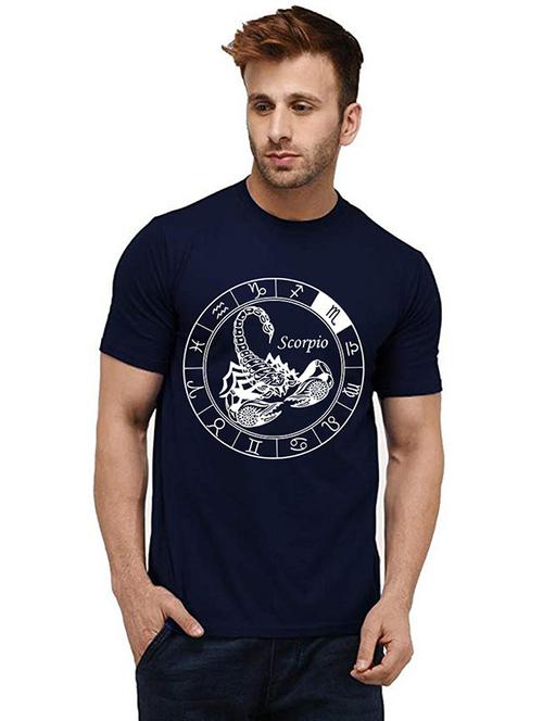 navy blue front printed casual t-shirt - 20986324 - Very Small Image - 1