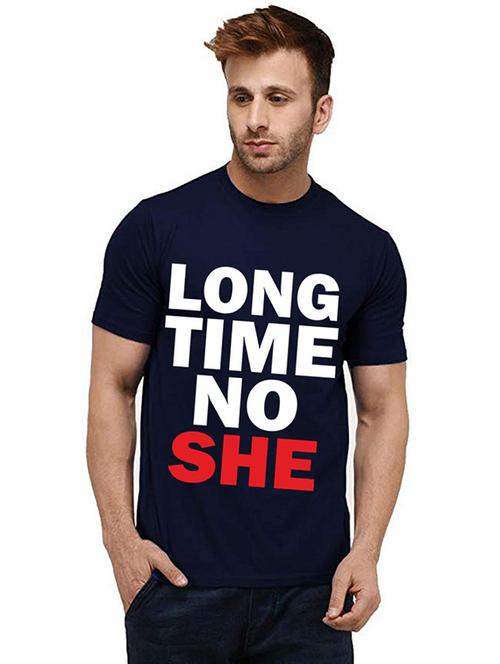 navy blue cotton front print tshirt - 20986331 - Very Small Image - 1