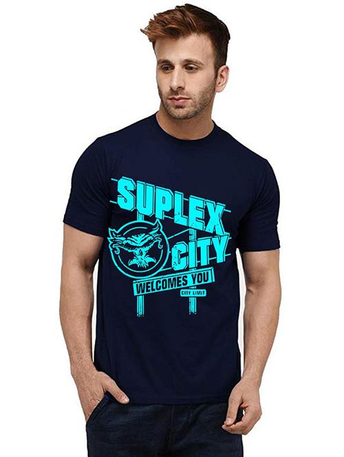 navy blue front printed casual t-shirt - 20986345 - Very Small Image - 1