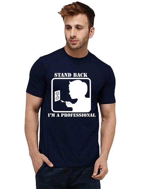 navy blue front printed casual t-shirt - 20986350 - Very Small Image - 1