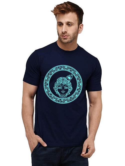 navy blue front printed casual t-shirt - 20986395 - Very Small Image - 1