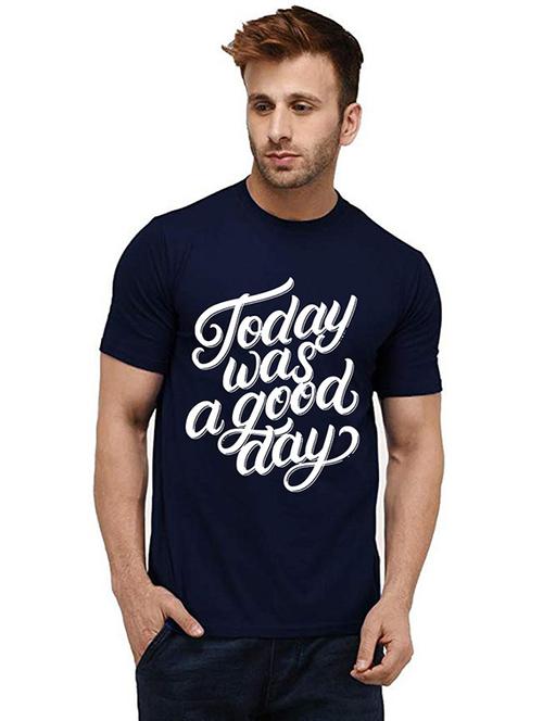 navy blue front printed casual t-shirt - 20986465 - Very Small Image - 1