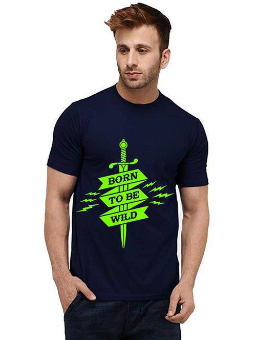 navy blue front printed casual t-shirt - 20986473 - Very Small Image - 1