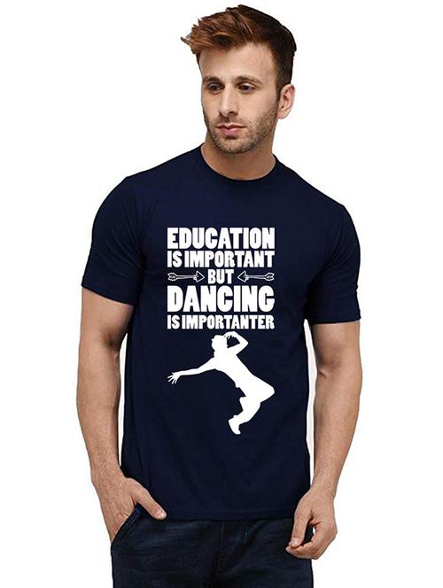 navy blue front printed casual t-shirt - 20986484 - Very Small Image - 1