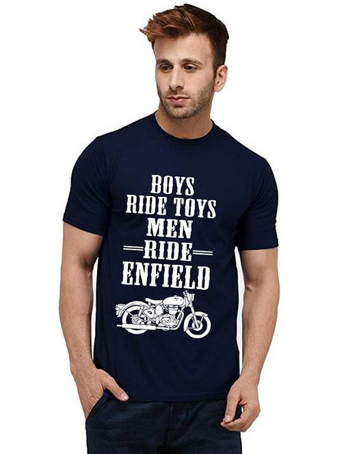 navy blue front printed casual t-shirt - 20986519 - Very Small Image - 1