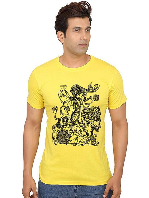 yellow front printed casual t-shirt - 20986743 - Very Small Image - 1