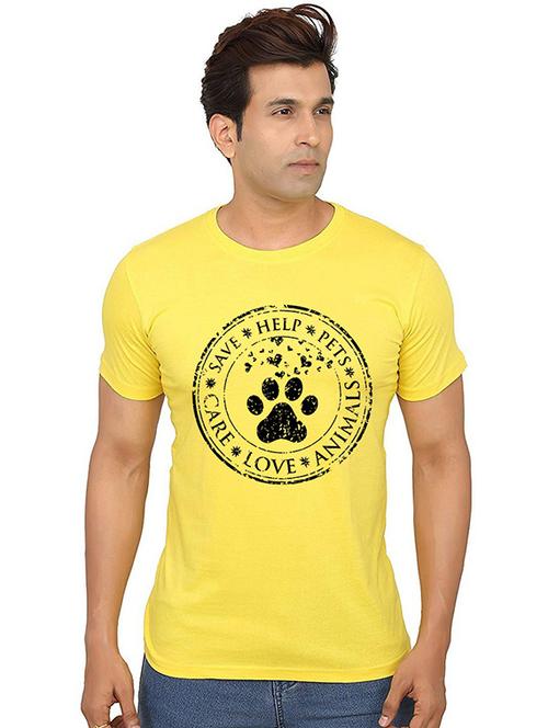 men round neck front print cotton t-shirt - 20987428 - Very Small Image - 1