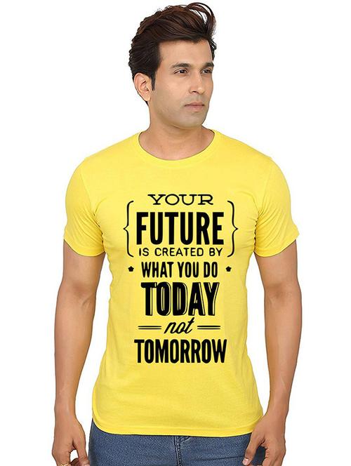 yellow front printed casual t-shirt - 20987531 - Very Small Image - 1