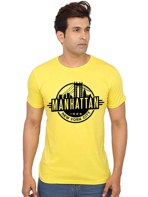 yellow chest print round neck t-shirt - 20987637 - Very Small Image - 1