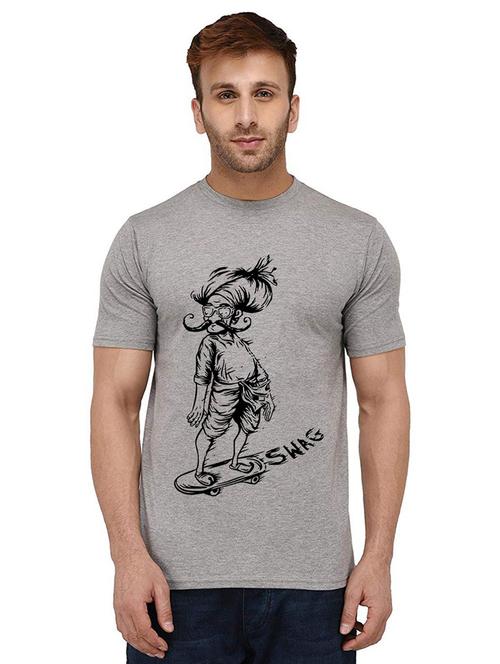 men round neck front print cotton t-shirt - 20988053 - Very Small Image - 1