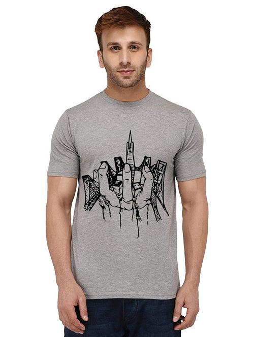 men round neck front print cotton t-shirt - 20988272 - Very Small Image - 1