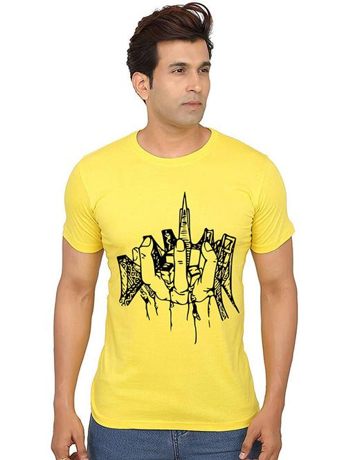 yellow front printed casual t-shirt - 20990689 - Very Small Image - 1