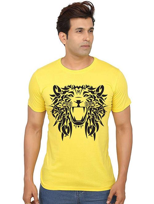 yellow front printed casual t-shirt - 20991272 - Very Small Image - 1