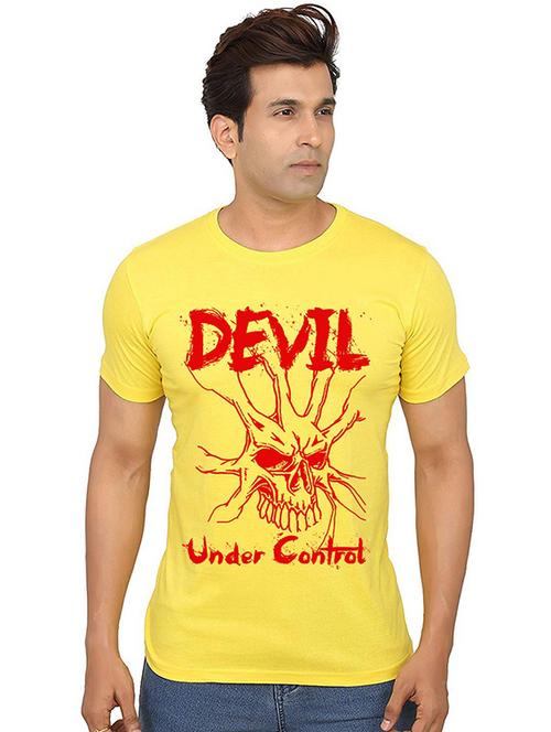 yellow front printed casual t-shirt - 20991609 - Very Small Image - 1