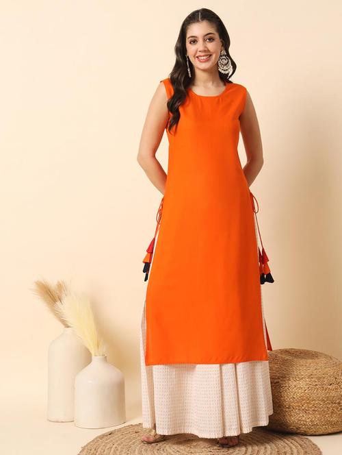 women solid sleveless straight kurta - 20996152 - Very Small Image - 1