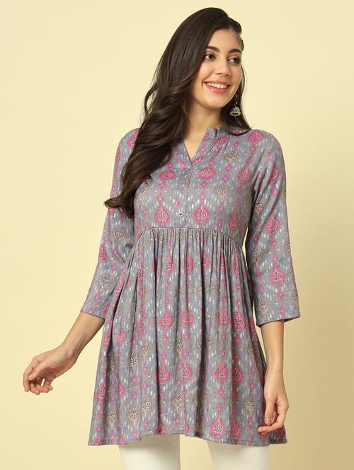 women grey printed flared tunic - 20996211 - Very Small Image - 1