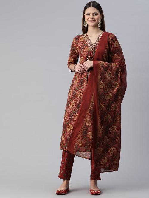 women three quarter sleeve kurta pant with dupatta set - 20999719 - Very Small Image - 1