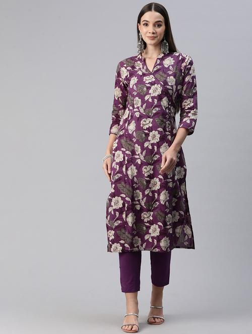 Women Three Quarter Sleeve Kurta Pant Set - 20999773 - Very Small Image - 1
