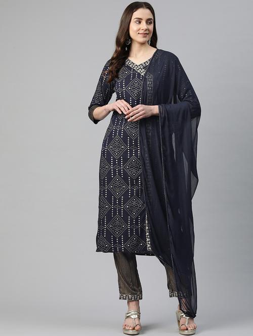 women three quarter sleeve kurta pant with dupatta set - 20999779 - Very Small Image - 1