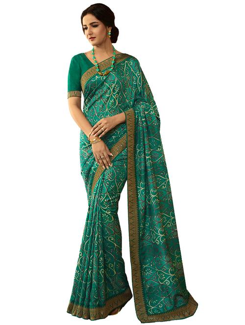 women green printed lace work saree with blouse - 20999922 - Very Small Image - 1