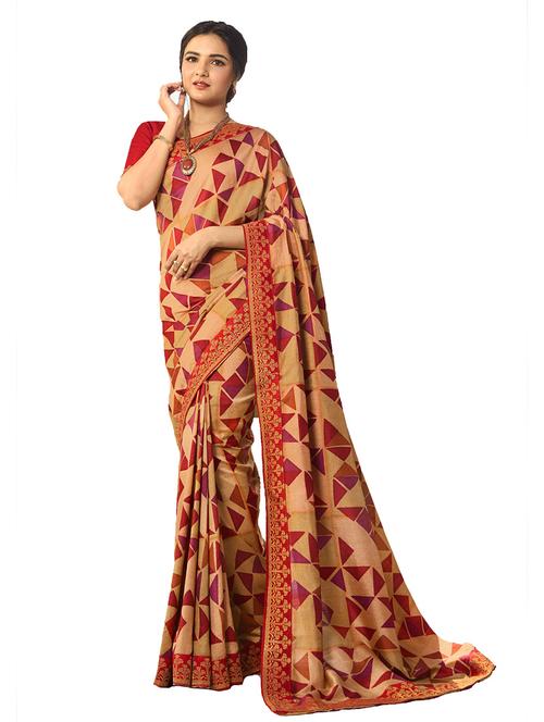 beige geometric printed saree with blouse - 20999923 - Very Small Image - 1