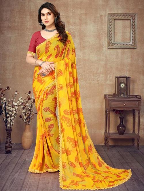 wome paisley printed georgette saree with blouse - 20999943 - Very Small Image - 1