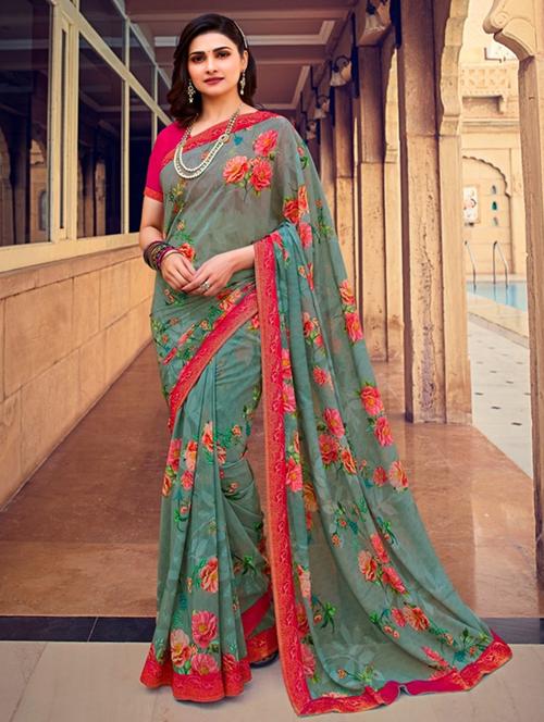 women floral printed saree with blouse - 20999955 - Very Small Image - 1