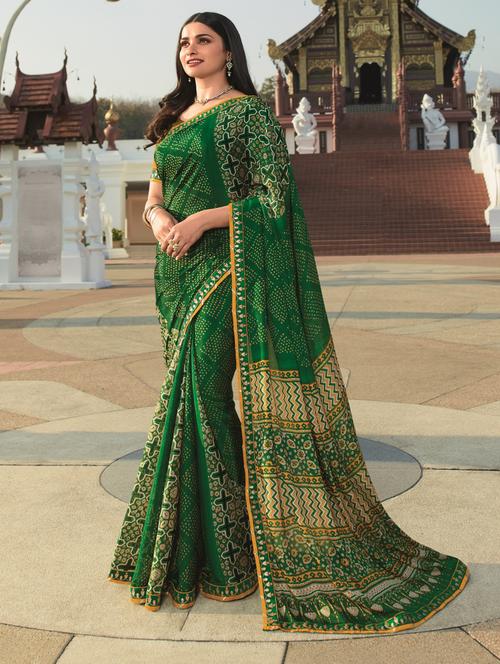 women printed chiffon lace work saree with blouse - 20999978 - Very Small Image - 1