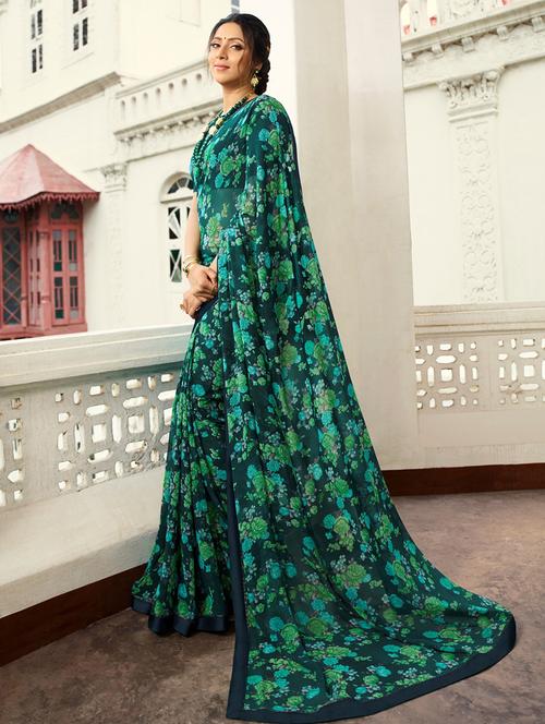 sea green printed saree with blouse - 20999985 - Very Small Image - 1