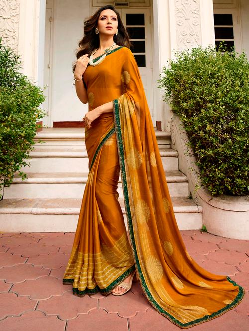 women printed georgette lace work saree with blouse - 20999994 - Very Small Image - 1