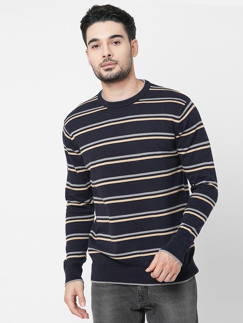 black cotton striped pullover - 21000400 - Very Small Image - 1