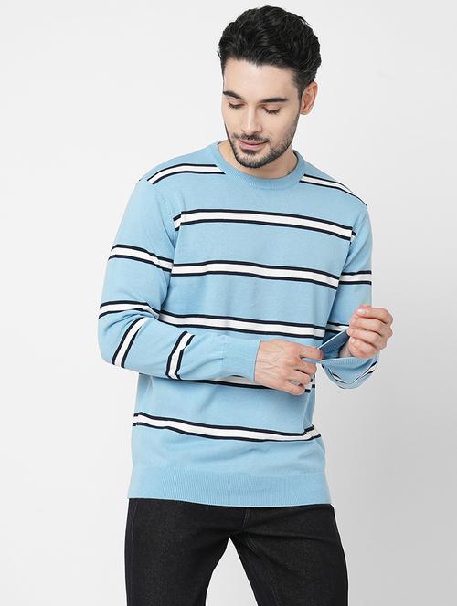 light blue cotton striped pullover - 21000411 - Very Small Image - 1