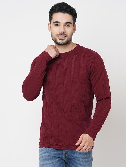 men long sleeves self design pullover - 21000412 - Very Small Image - 1