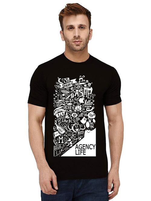 black cotton front print tshirt - 21010981 - Very Small Image - 1