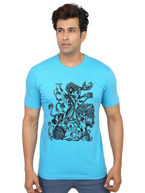 light blue front printed casual t-shirt - 21014640 - Very Small Image - 1