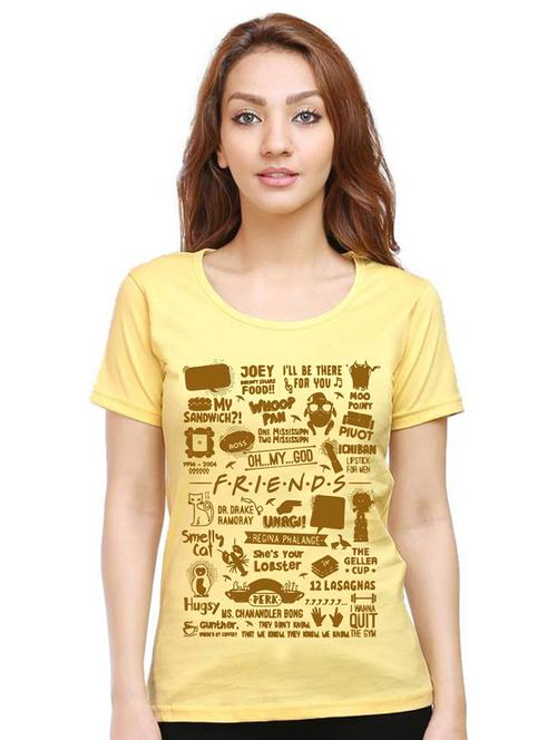yellow front printed casual t-shirt - 21015186 - Very Small Image - 1