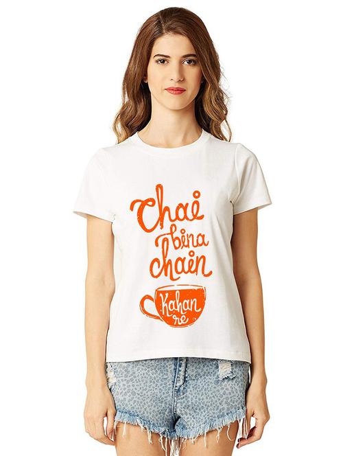 women round neck front print t-shirt - 21015318 - Very Small Image - 1