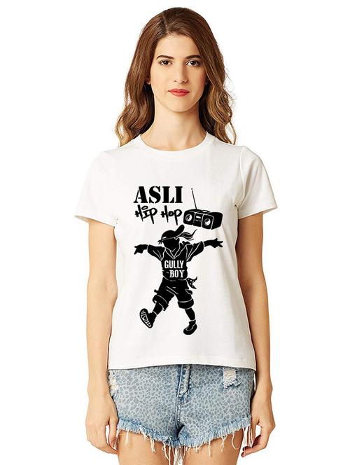 women round neck front print t-shirt - 21015324 - Very Small Image - 1