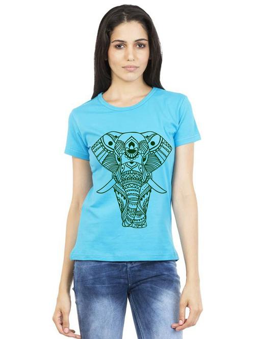 light blue front printed casual t-shirt - 21015390 - Very Small Image - 1